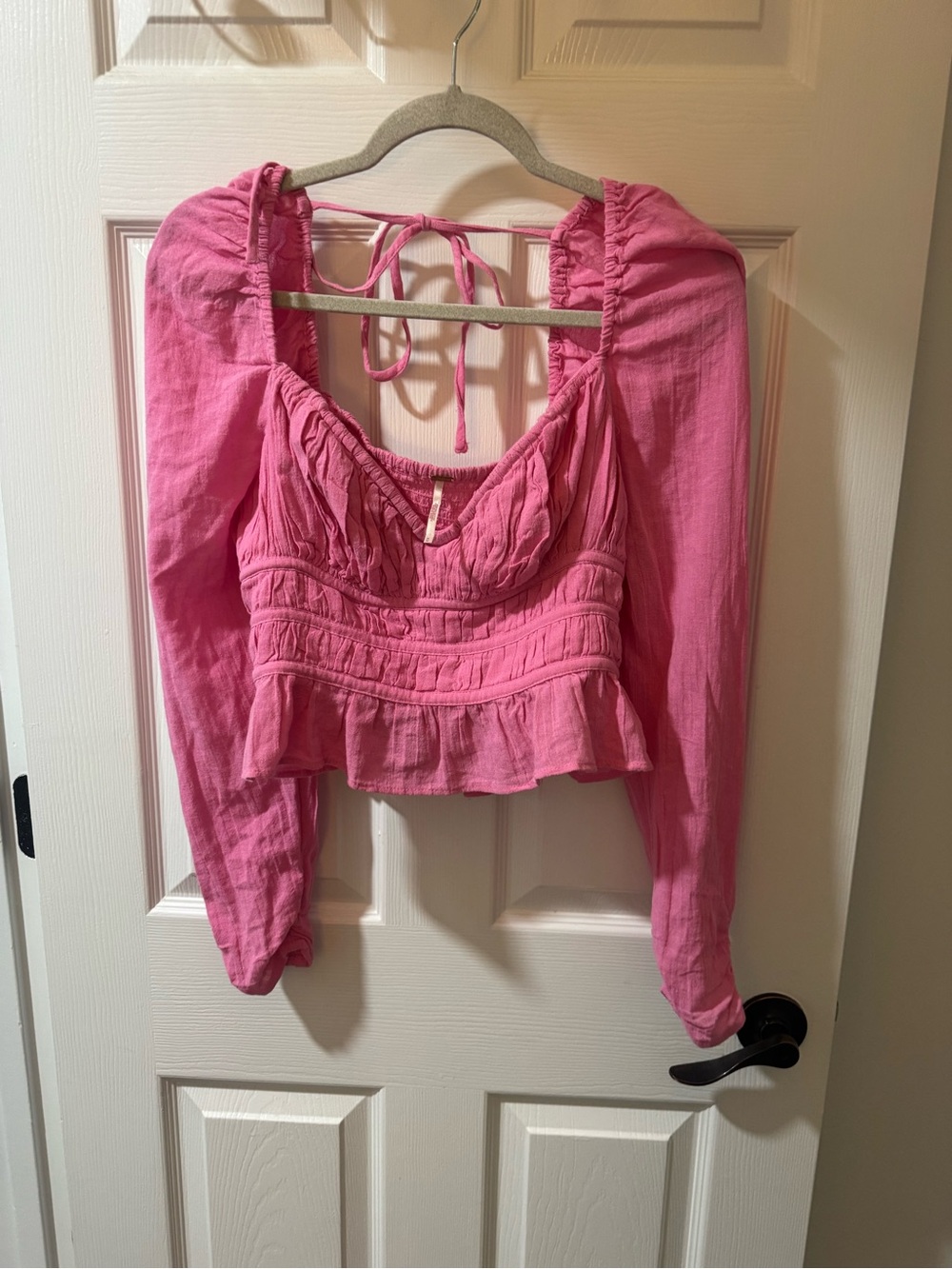 Free People Pink Cropped Peplum Long-Sleeve Top